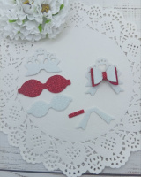 Вирубка бантик бантиком біло-червоний 4,5*4,7 см з фоамірану з глітером,набір деталей.