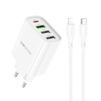 Сетевое зарядное устройство Borofone BA79A 3 USB/ Type-C белое 20W + кабель Type-C to Lightning