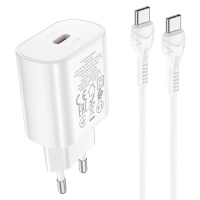 Мережевий зарядний пристрій з кабелем HOCO N22 Jetta PD25W charger set(Type-C to Type-C)(EU) White (6931474760081)
