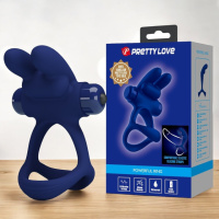 Ерекційне віброкільце силіконове з кліторальним стимулятором Pretty Love Powerful ring blue LyBaile