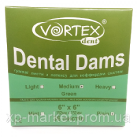 Хустки для коффердаму Дентал Дамс (Dental Dams) 36шт/уп, Medium (0,18мм) (зелені) Vortex без аромату