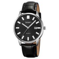 Чоловічий класичний годинник Skmei 2252SIBK Silver-Black зі шкіряним ремінцем та мінеральним склом