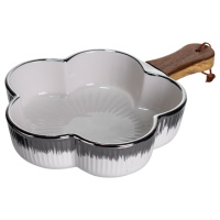 Тарелка фарфоровая глубокая с ручкой Цветок 27×20×5 (см) блюдо сервировочное с ручкой  для подачи тарелка сковорода Серебро ZJH-13-4