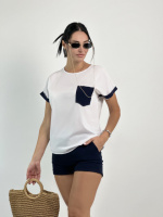 Стильний костюм з шортами «Florence» оптом | Розпродаж моделі Темно-синій, 44