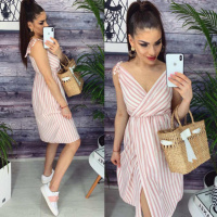 Літня сукня-сарафан у смужку «Indiana» оптом | Норма і батал | Розпродаж моделі 42-44, Бежевий