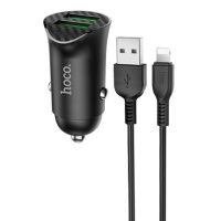 Автомобільна зарядка Hoco Z39 QC3.0 (2USB) + Lightning (Чорний) - купити в SmartEra.ua