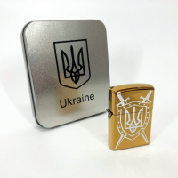 Дугова електроімпульсна запальничка USB Україна (металева коробка) HL-446. Колір: золотий