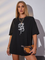 Жіноча чорна футболка з ДТФ | 59-080