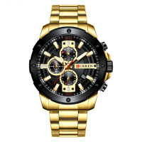 Чоловічий наручний годинник Curren 8336 Gold-Black з хронографом та металевим браслетом