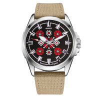 Чоловічий наручний годинник Awarder 041 Embroidery Silver-Red Khaki з сапфіровим склом та захистом 10ATM
