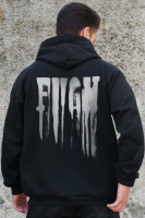 Утеплене зіп худі на флісі зіпер з принтом Fight Without Kane Black