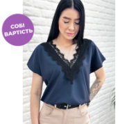 Жіноча блузка з вирізом та мереживом «Brenda» оптом | Батал| Розпродаж моделі