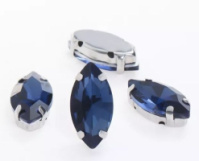 Страз (стекло)  в металлической оправе. Размер - 6×12 мм. Цвет - сапфир