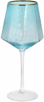 Набор 4 фужера Monaco Ice бокалы для вина 570мл, стекло голубой лед с золотым кантом