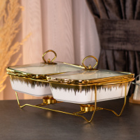 Мармітниця керамічна прямокутна на 2 секції по 1 л, золото