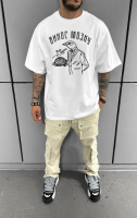 Чоловіча комфортна біла оверсайз футболка з трендовим принтом