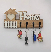 Ключник HOME на 4 крючка 24х11.5 см, ключница настенная (дерево)