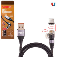 Кабель  магнитный шарнирный VOIN USB - Type C 3А, 2m, black (быстрая зарядка/передача данных) (VP-6602C BK)