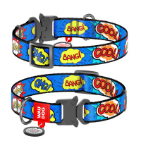 Нашийник для собак нейлоновий WAUDOG Nylon з QR паспортом, малюнок «ВАУ», металічна пряжка-фастекс, Ш 25 мм, Дов 37-58 см