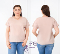 Літня блузка футболка вільного крою «Moment» оптом | Батал Бежевий, 50-52