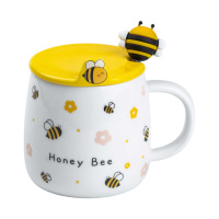 Чашка керамічна Bee 450 мл з кришкою та ложкою, honey bee