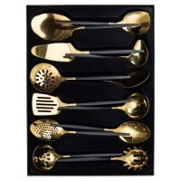 Набор кухонных принадлежностей 12 предметов столовые приборы из нержавейки Золото с черным HP-20-22