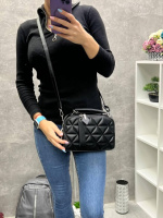 Чорний - крутезний стьобаний каркасний клатч на одне відділення на 2х блискавках (0464)