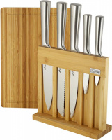 Набор 5 кухонных ножей Kamille Steel на бамбуковой подставке и разделочная доска