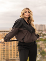 Стильний жіночий костюм із плащової тканини «Wolf» | Норма та батал Чорний +шоколадний, 50-52