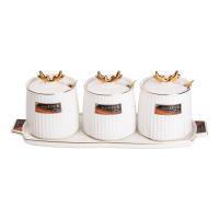 Набір банок для зберігання продуктів 3 штуки по 400 мл на керамічній підставці, білий