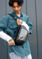 Велика чорна чоловіча поясна сумка бананка високої якості українського виробництва-