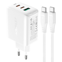 Сетевое зарядное устройство Acefast A13 USB/ 2 Type-C QC PD 65W белое + кабель Type-C to Type-C