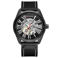 Чоловічий наручний годинник Curren 8299 All Black з кварцовим механізмом та шкіряним ремінцем