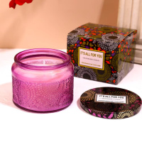 Свеча ароматическая «Lichi white tea» в стекляной фиолетовой чаше натуральная из соевого воска без красителей