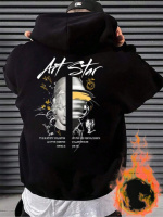 Чоловіче чорне стильне оверсайз худі з трендовим принтом