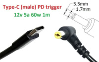 Кабель-переходник триггер PD 12v Type-C (max 5a, 60w) на 5.5x1.7mm 1m з USB Type-C (male) Power Delivery PD