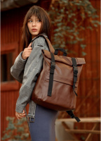 Рюкзак ролл жіночий шоколадний коричневий шкіра еко
