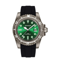 Жіночий годинник Sanda 9007 Black-Green з зеленим циферблатом та каучуковим ремінцем