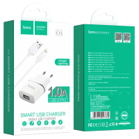 СЗУ адаптер 220V HOCO C11 Smart 1USB + кабель iPhone 1A