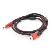 Кабель Merlion HDMI-HDMI 5.0m, v1.4, OD-7.4mm, 2 фільтра, обплетення, круглий Black / RED, коннектор RED / Black, (Пакет) Q80