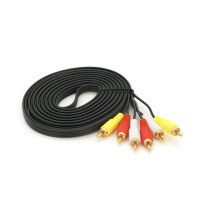 Кабель Audio-Video 3хRCA (папа) => 3хRCA (папа), GOLD connector, CU, круглый, Black, 5,0 м, (Пакет) Q200