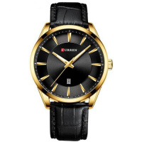 Чоловічий наручний годинник Curren 8365 Black-Gold з мінеральним склом та шкіряним ремінцем