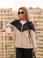 Стильний жіночий костюм із плащової тканини «Wolf» | Норма та батал Чорний + бежевий, 42-44