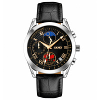 Чоловічий наручний годинник Skmei 9236SIBK Silver-Black з хронографом та шкіряним ремінцем