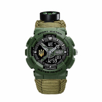 Чоловічий тактичний годинник Awarder 005P Тризуб Army Green з паракордовим ремінцем та компасом
