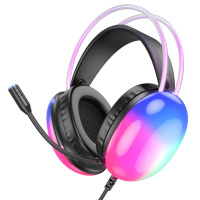 Наушники накладные Hoco W109 Plus игровые с LED подсветкой USB black
