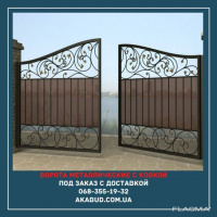 Ворота с ковкой металлические распашные с калиткой