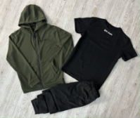 Комплект 3 в 1 Демісезонний спортивний костюм Palm Angels кофта на змійці хакі + чорні штани (двонитка) + Футболка чорна Palm An