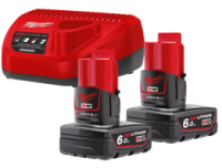 Енергокомплект Li-Ion MILWAUKEE, M12 NRG-602 (зарядний пристрій, 2 акумулятори В6 6Аг, картонне пакування)