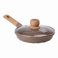 Сковорода з антипригарним мармуровим покриттям та кришкою 22 см, бежевий